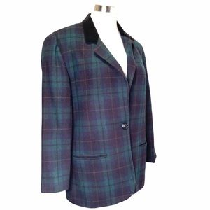 Black Velvet Plaid Forest Green Navy Wool Blazer Jacket